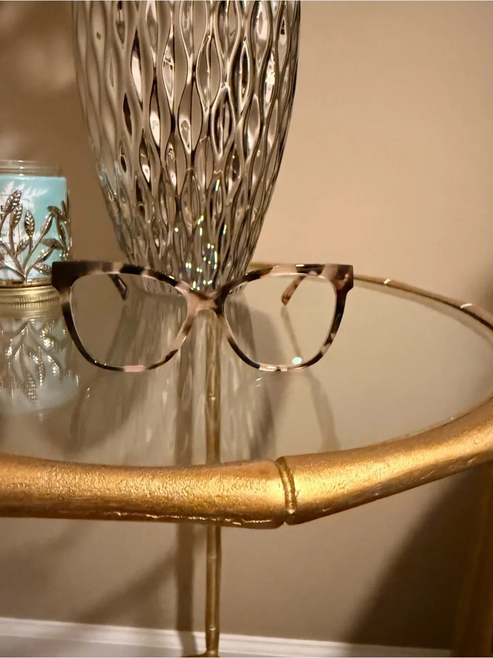 Longchamp Pink Tortoiseshell Cat-Eye Glasses with Brown Case